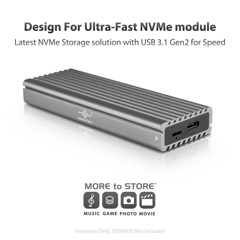 Vantec M.2 Nvme SSD to USB 3.1 Gen 2 Type C Enclosure with C to C Cable, Space Gray Color, ID5 (NST-205C3-SG) - Image 2